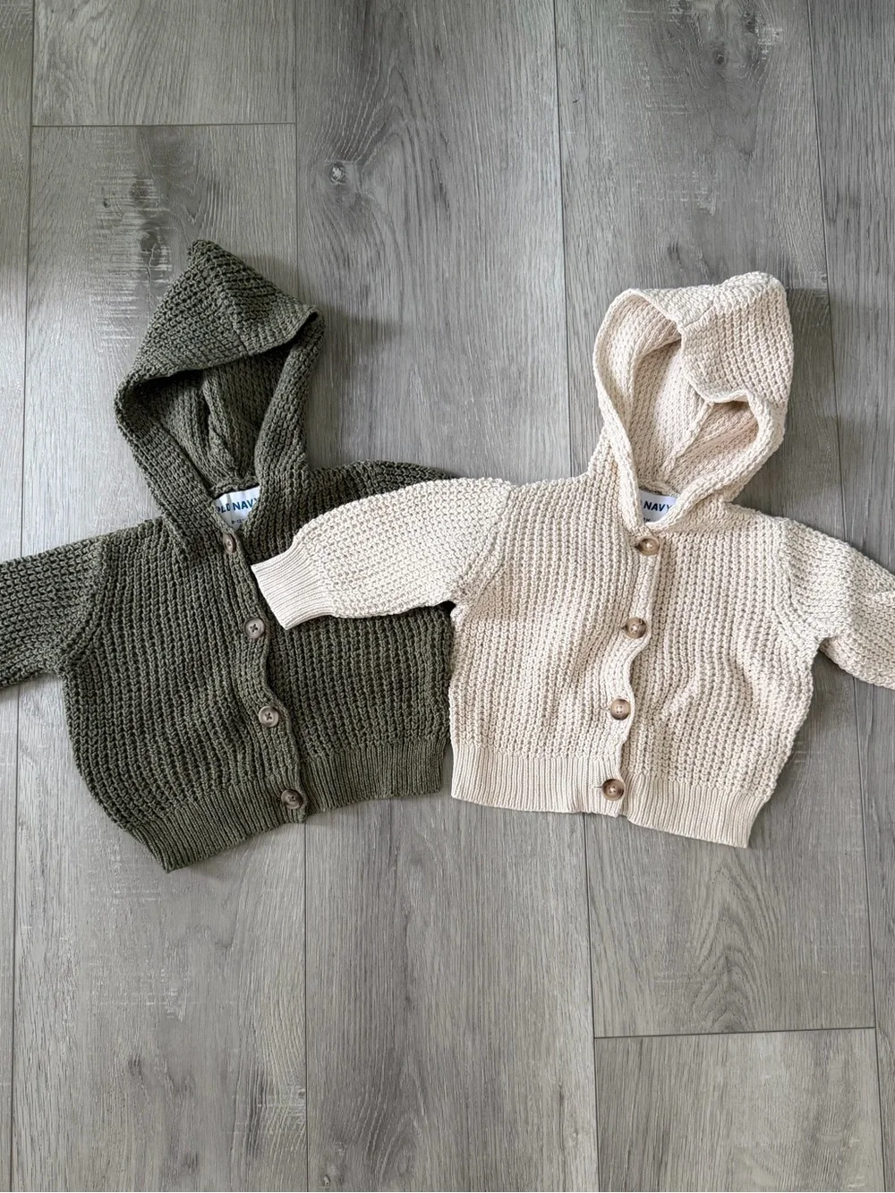Old Navy Kids Hooded Knit Cardigans - Olive & Cream